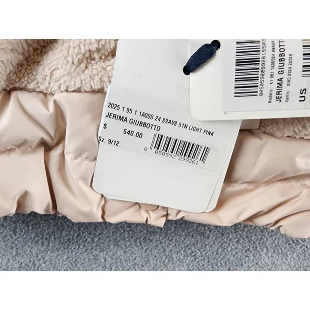 Moncler Jerima Teddy Hooded Down Short Puffer Jacket Baby Girls 9/12 Pink L/S